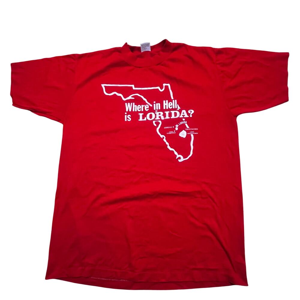 Vintage‎ Florida Tourist Where In Hell Is Florida Red USA Made Shirt Men Large